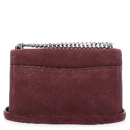 Bordeaux Shoulder Bag with Chain Strap and Front Logo in Suede Woman