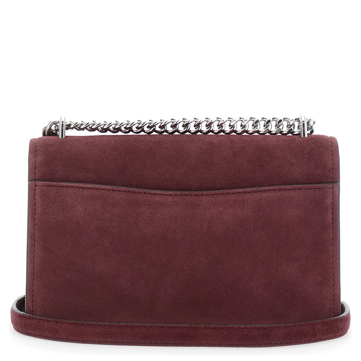 Bordeaux Shoulder Bag with Chain Strap and Front Logo in Suede Woman