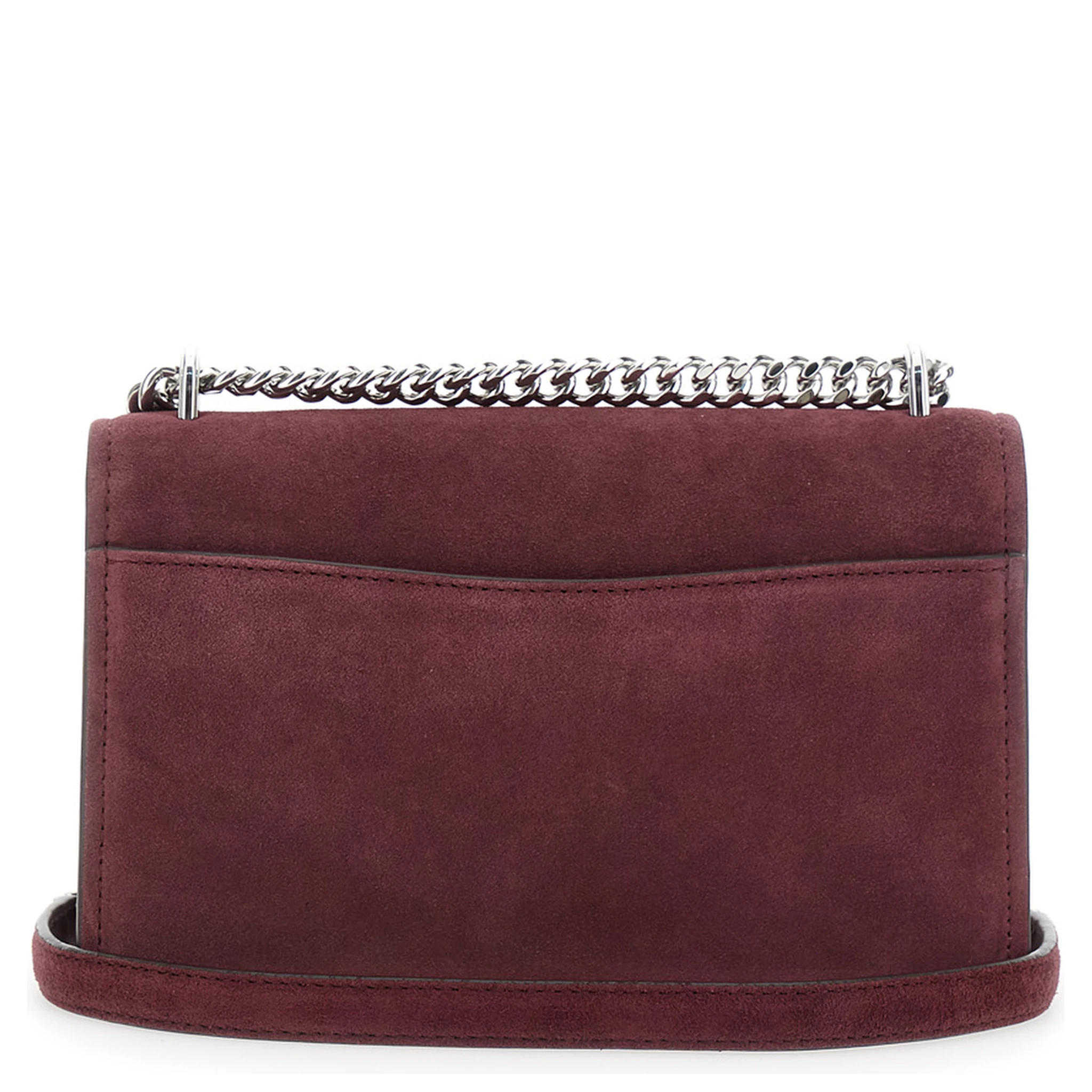 Bordeaux Shoulder Bag with Chain Strap and Front Logo in Suede Woman
