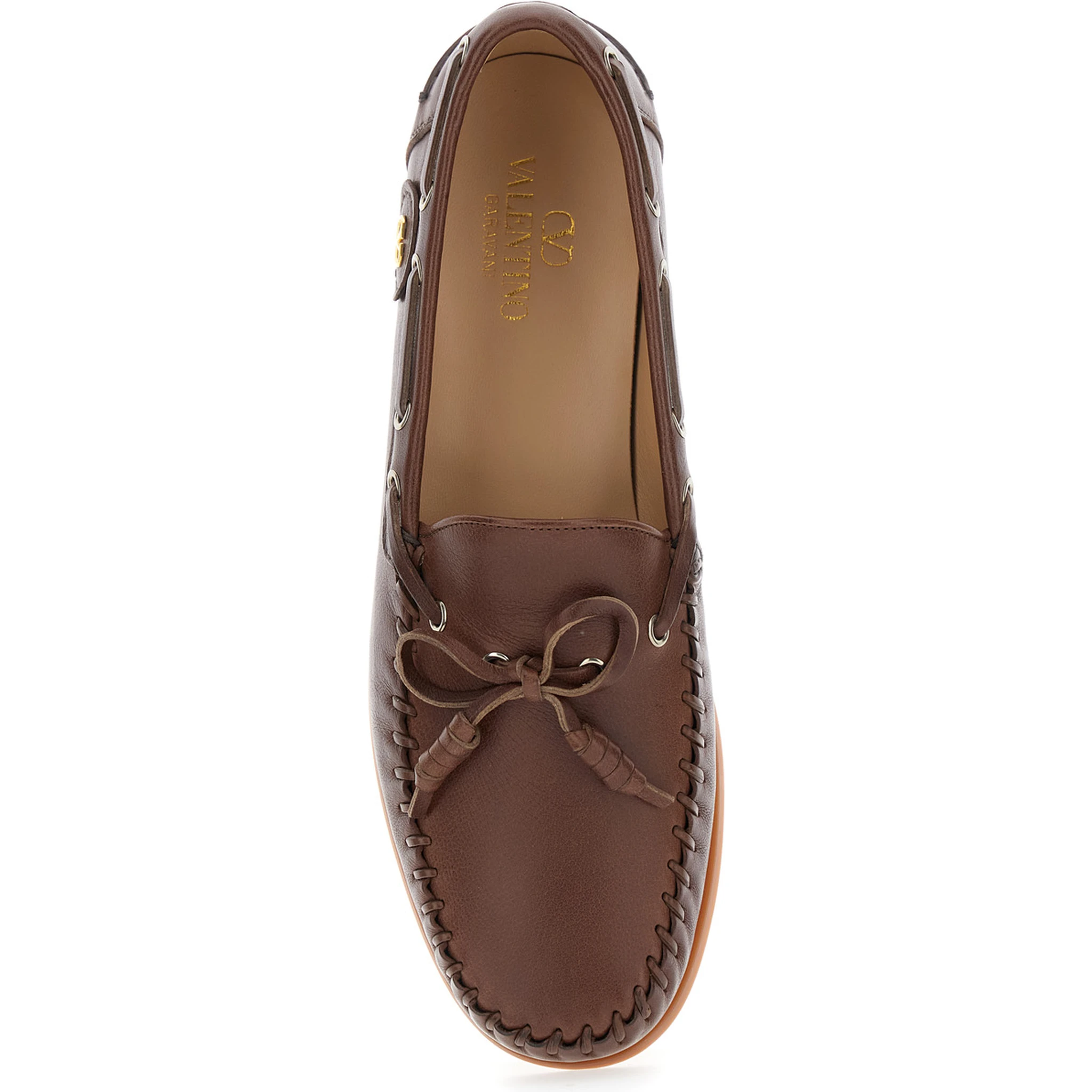 Palm Avenue Brown Loafers with VLogo Patch on the Sidei n Leather Man