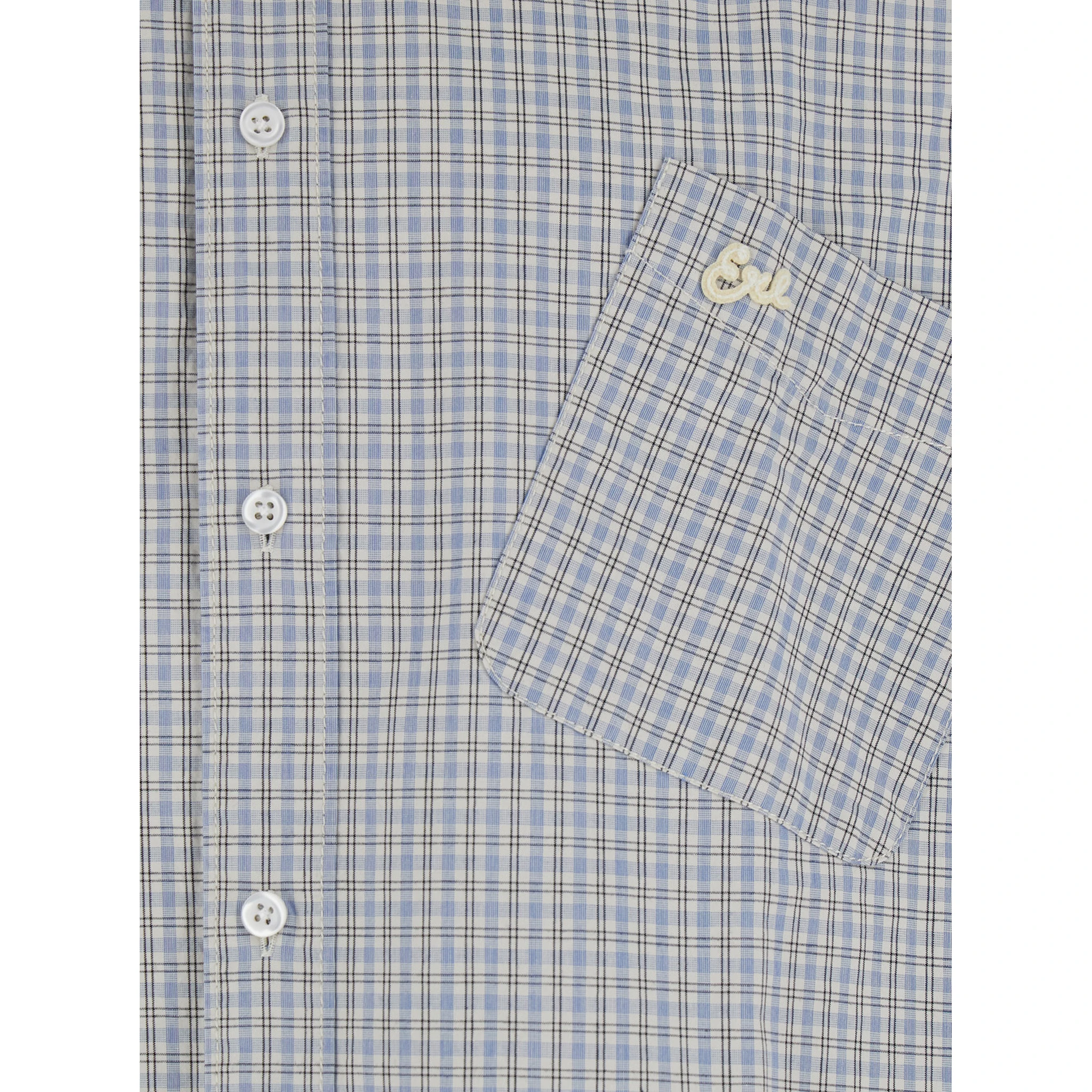 Beige Shirt with Logo Embroidery on the Front and All-Over Check Motif in Cotton Man