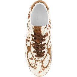 Tb.490 Brown Low Top Sneakers with Embossed Logo on the Side and Perforated Details in Leather Woman