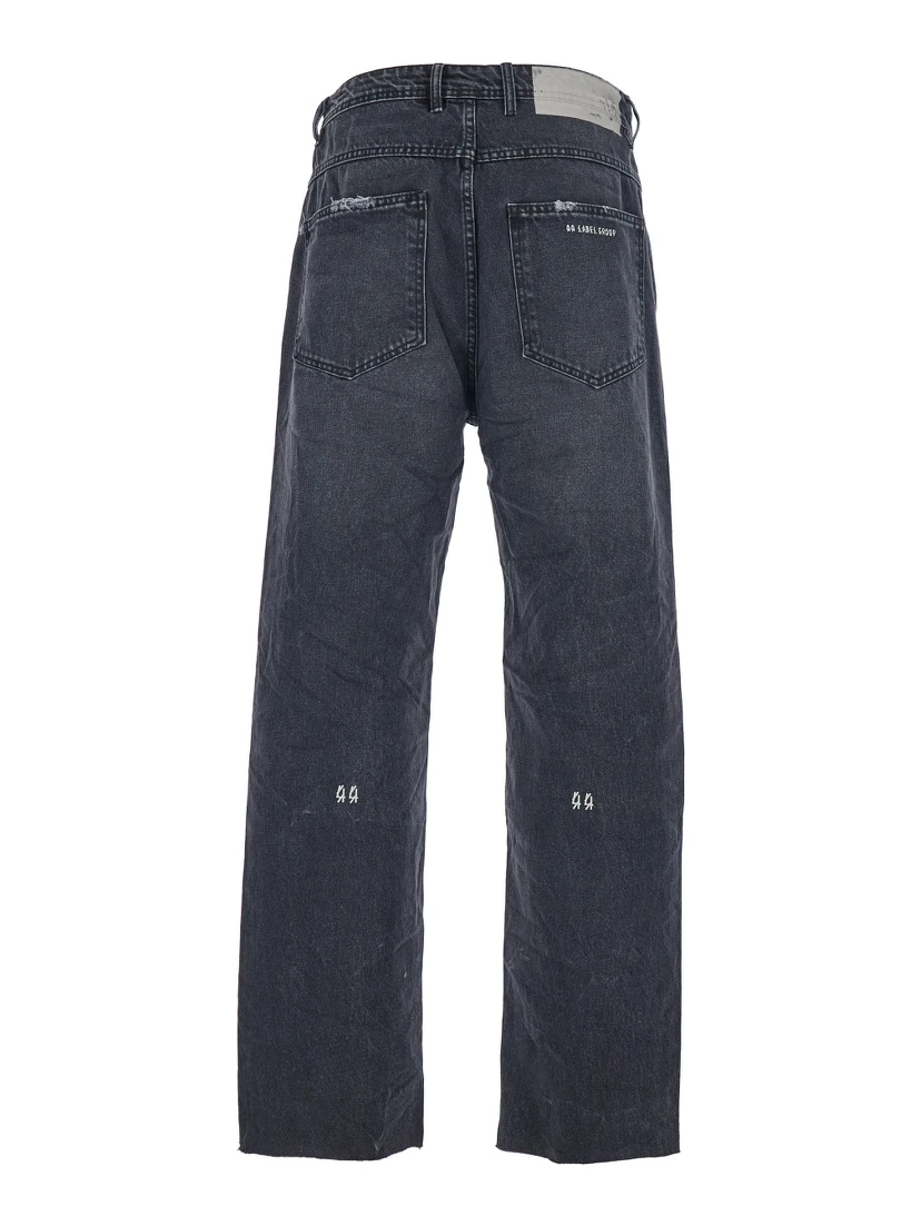 Black Jeans with Logo Patch on the Rear and Side Strap with Logo in Denim Man