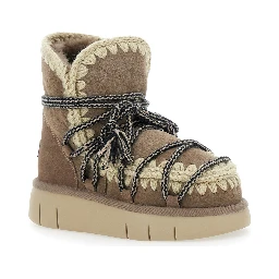 Grey Ankle Boots with Lace Closure and Tassel Detail in Leather Woman