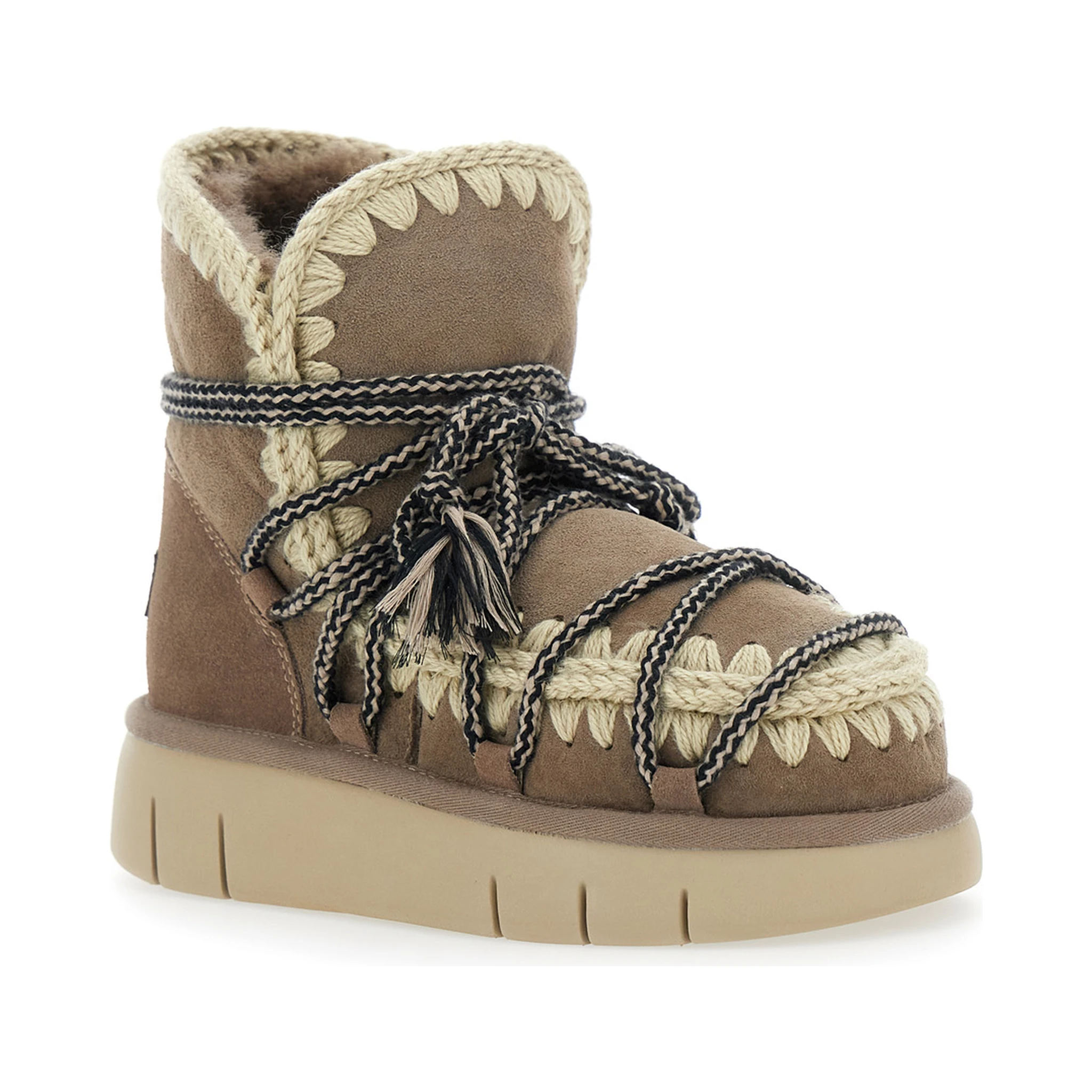 Grey Ankle Boots with Lace Closure and Tassel Detail in Leather Woman