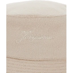 Le Bob Cachemiro Beige Bucket Hat with Logo Lettering Embroidery on the Front and Ribbed Brim in Wool Man
