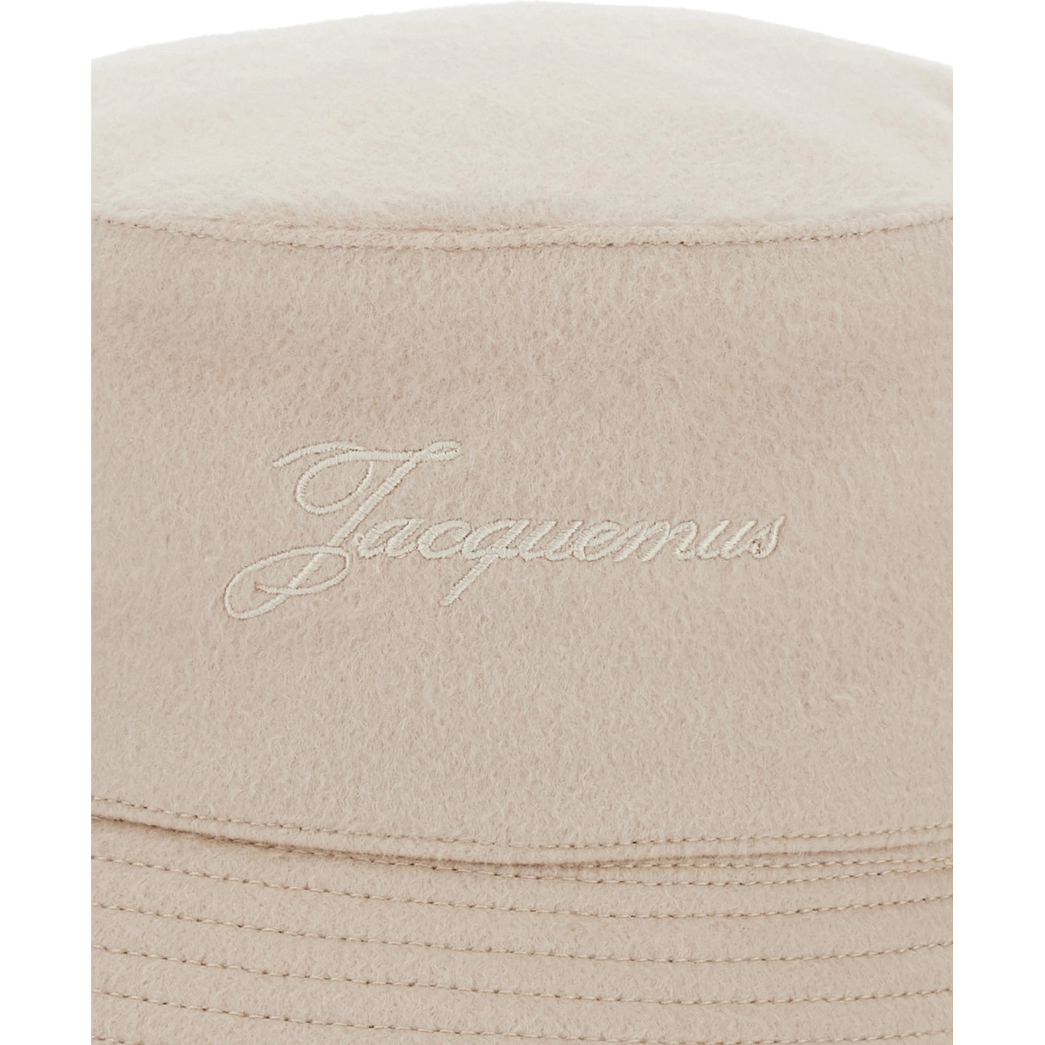 Le Bob Cachemiro Beige Bucket Hat with Logo Lettering Embroidery on the Front and Ribbed Brim in Wool Man