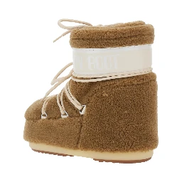 Icon Brown Snow Ankle Boots with Maxi Logo Print on the Side in Fleece Woman