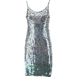 Mini Grey Dress with All-Over Multicolor Sequins in Stretch Polyamide Woman