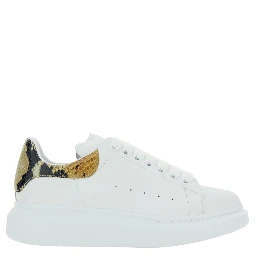 White Oversize Sneakers with Snake Print on the Heel in Leather Woman