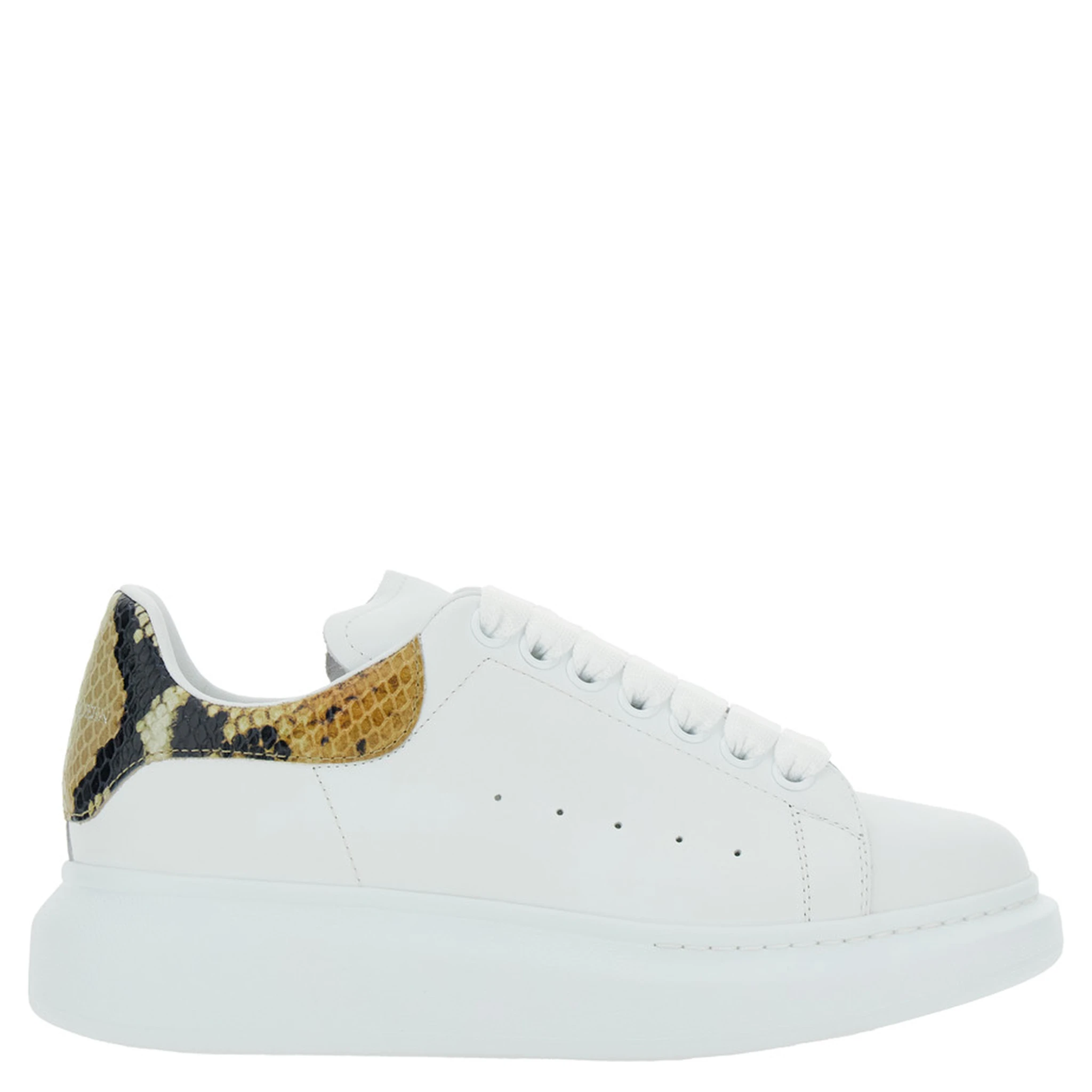White Oversize Sneakers with Snake Print on the Heel in Leather Woman