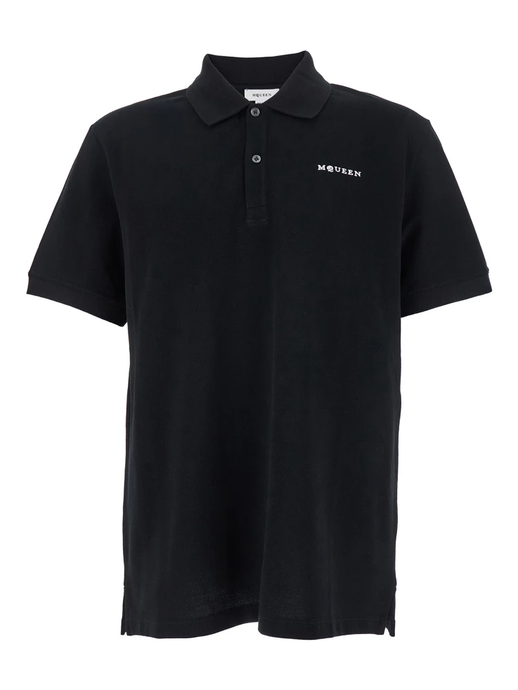 Black Polo Shirt with Classic Collar and Logo Lettering Embroidery on the Front in Cotton Man