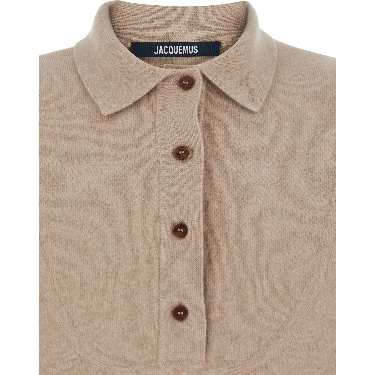 La Maille Vareuse Pallone Beige Sweater with Polo Shirt Style Collar in Wool and Cashmere Stretch Woman
