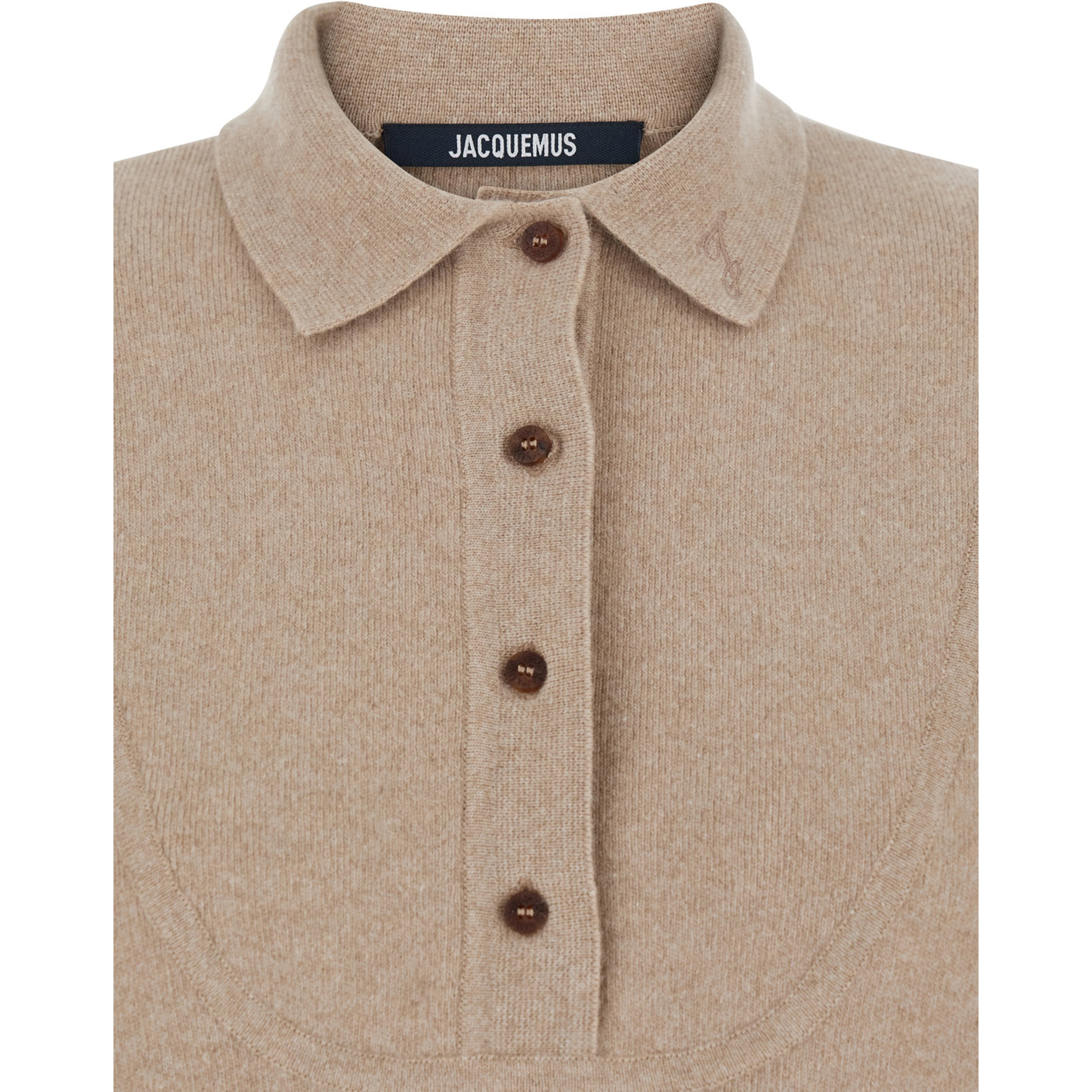 La Maille Vareuse Pallone Beige Sweater with Polo Shirt Style Collar in Wool and Cashmere Stretch Woman