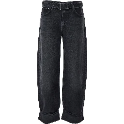 Arcane Grey Jeans with Belt and Turn-Up Hem in Denim Woman