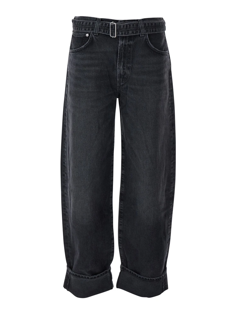 Arcane Grey Jeans with Belt and Turn-Up Hem in Denim Woman