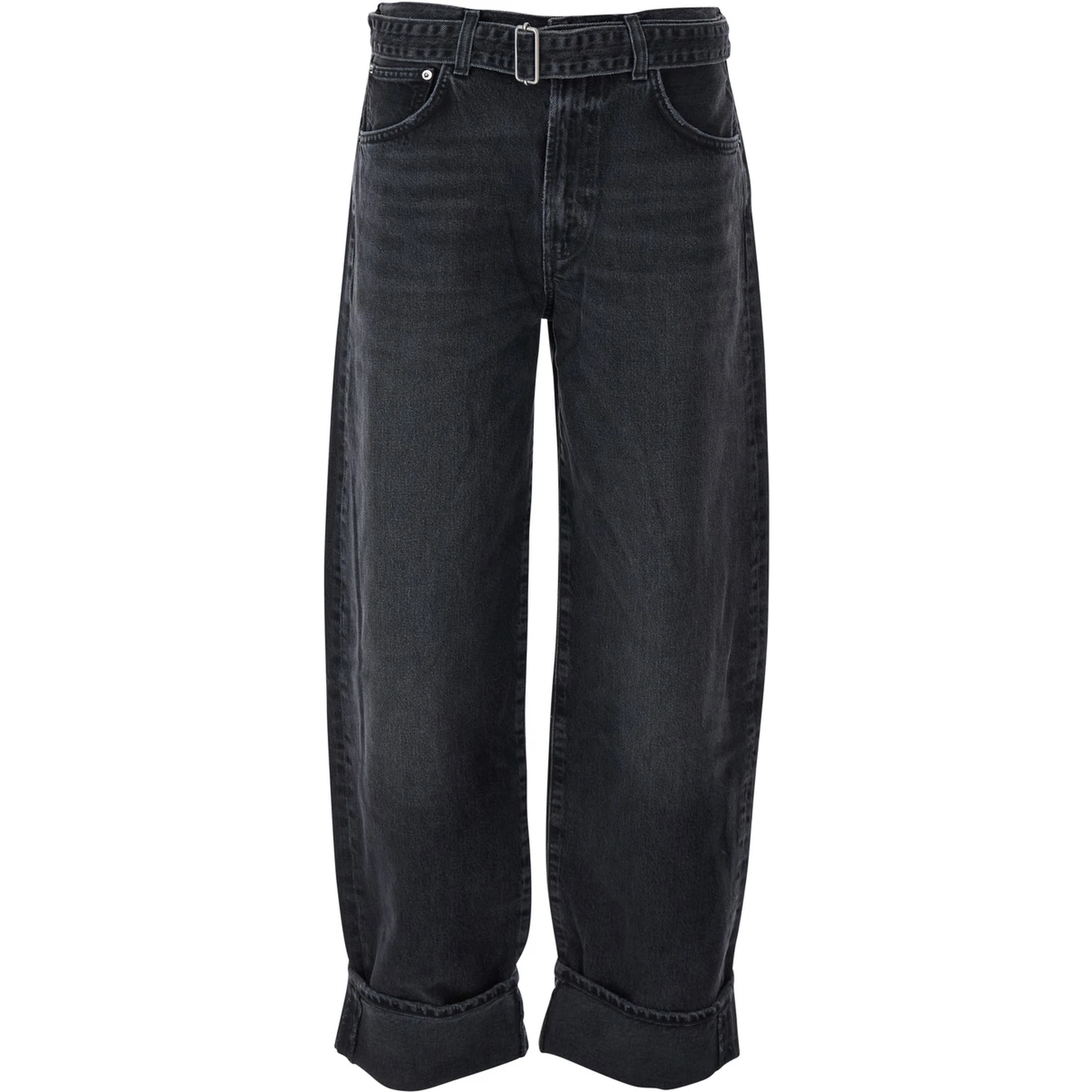 Arcane Grey Jeans with Belt and Turn-Up Hem in Denim Woman