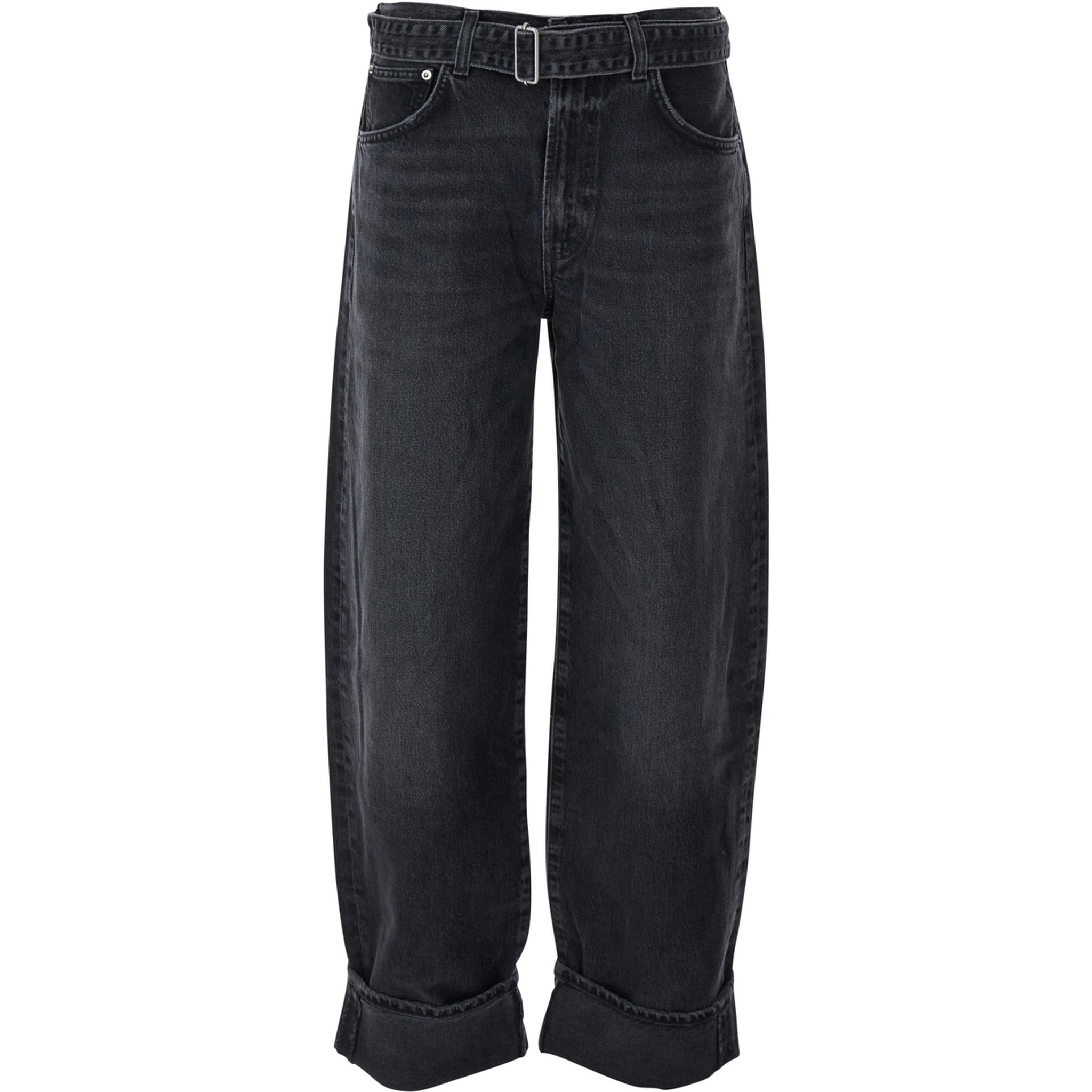 Arcane Grey Jeans with Belt and Turn-Up Hem in Denim Woman