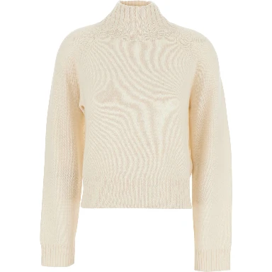 White High Neck Jumper with Ribbed Design in Cashmere Woman
