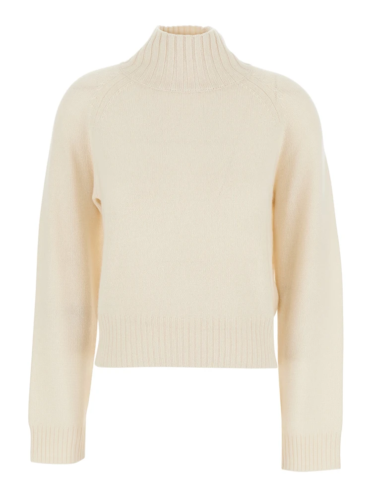 White High Neck Jumper with Ribbed Design in Cashmere Woman