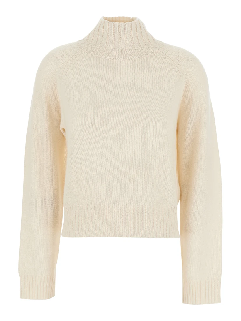 White High Neck Jumper with Ribbed Design in Cashmere Woman