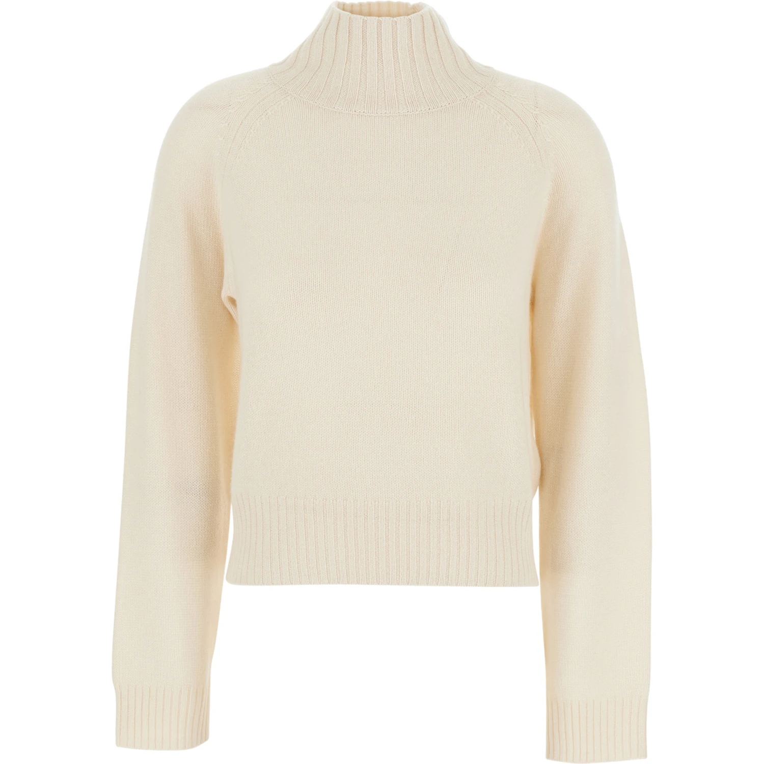 White High Neck Jumper with Ribbed Design in Cashmere Woman