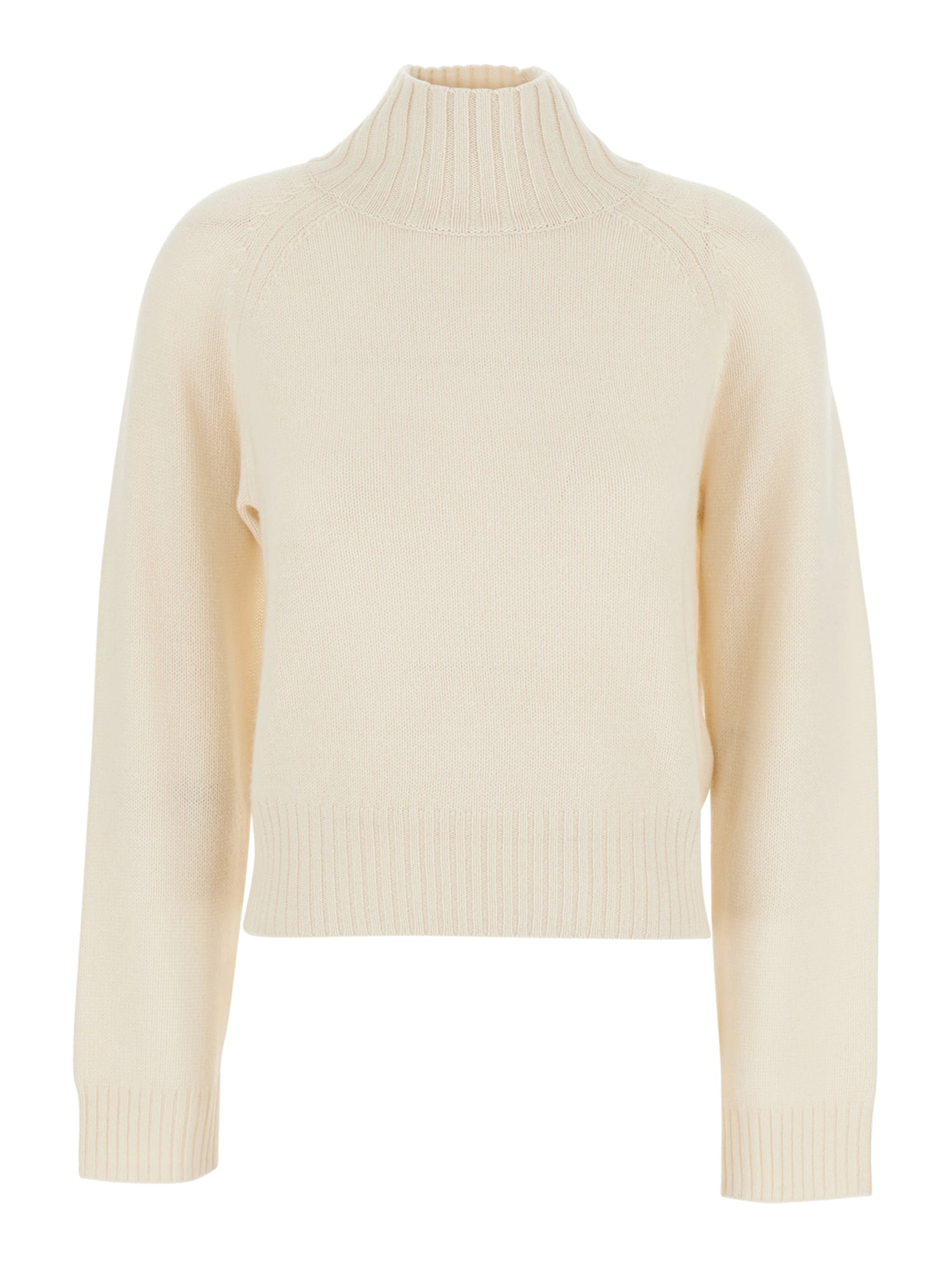 White High Neck Jumper with Ribbed Design in Cashmere Woman