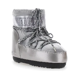 Icon Metallic Grey Snow Ankle Boots with Maxi Logo Print on the Side in Tech Fabric Girl