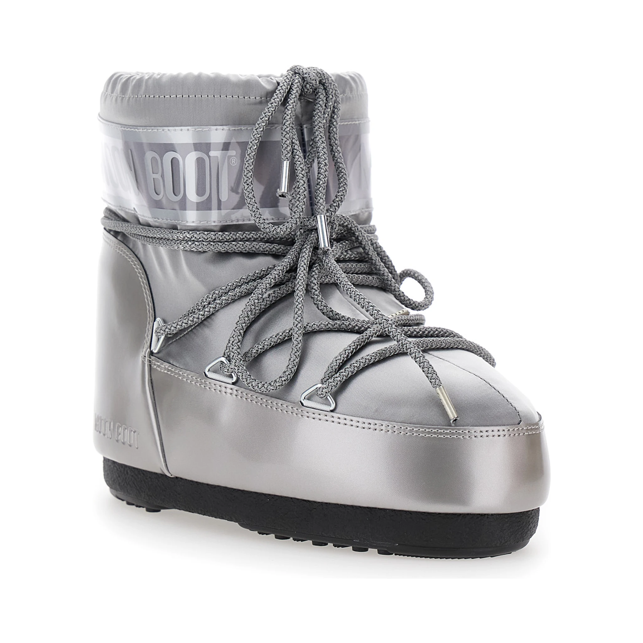 Icon Metallic Grey Snow Ankle Boots with Maxi Logo Print on the Side in Tech Fabric Girl