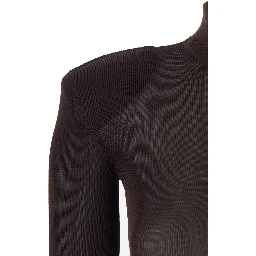 Brown Turtleneck Long Dress with Shoulder Pads in Viscose Woman