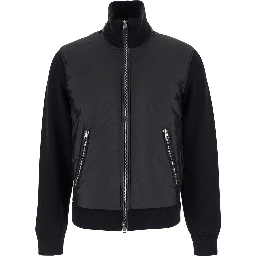 Black Jacket with Front Zip Closure in Wool Blend Man