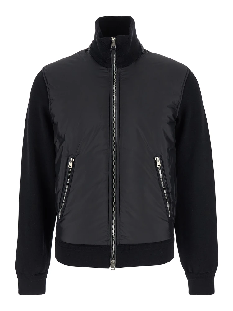 Black Jacket with Front Zip Closure in Wool Blend Man