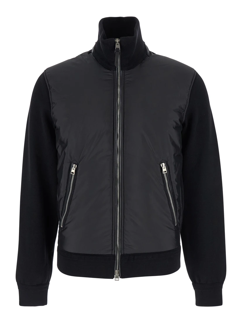 Black Jacket with Front Zip Closure in Wool Blend Man
