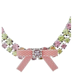 Pink Necklace with All-Over Gemstone Embellishments and Bow Detail in Silver and Gemstones Woman
