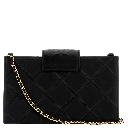 Fleming Black Diamond Quilted Mini Crossbody Bag with Chain-Link Shoulder Strap in Leather Woman
