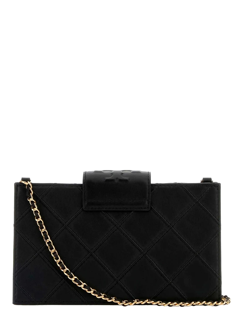 Fleming Black Diamond Quilted Mini Crossbody Bag with Chain-Link Shoulder Strap in Leather Woman