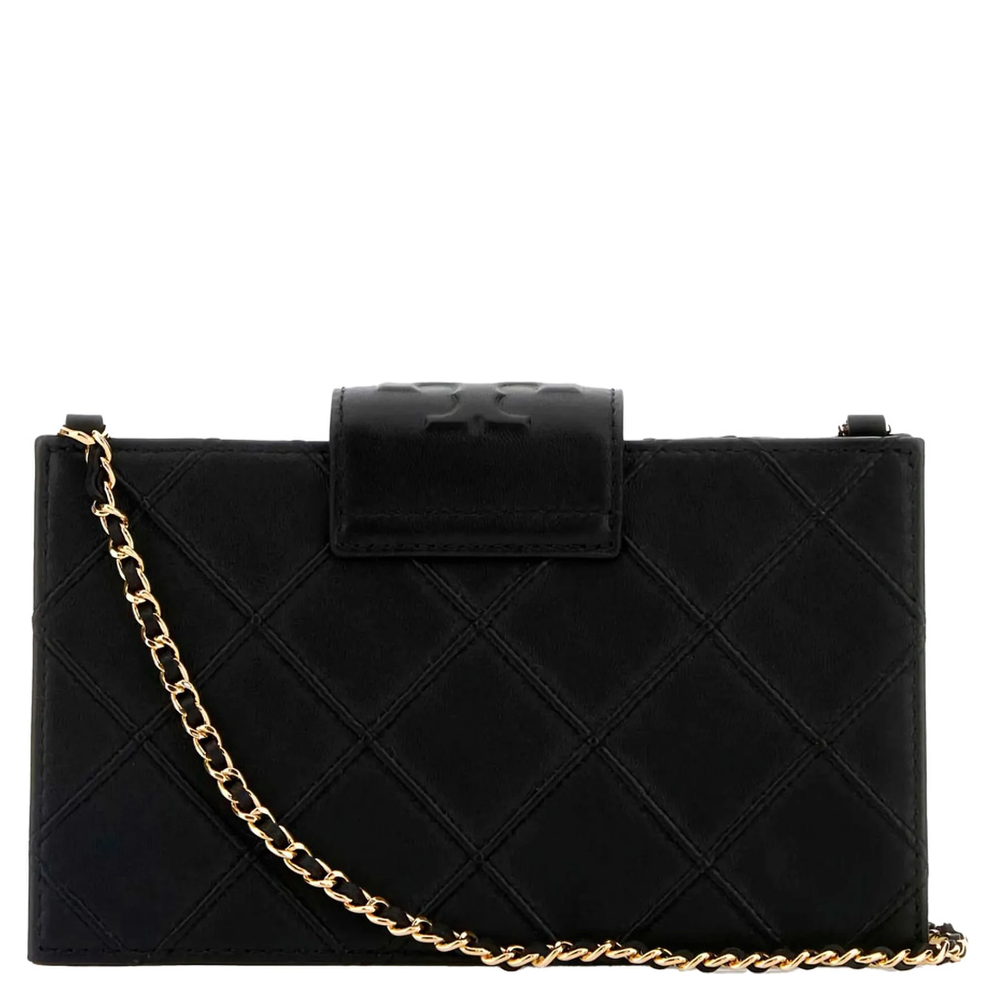 Fleming Black Diamond Quilted Mini Crossbody Bag with Chain-Link Shoulder Strap in Leather Woman