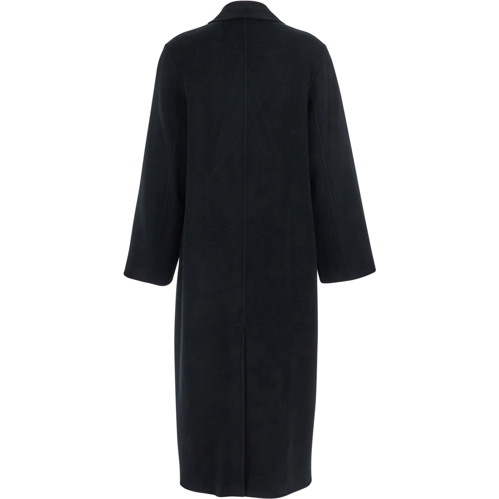 Clara Black Double-Breasted Coat with Notched Revers in Wool Woman