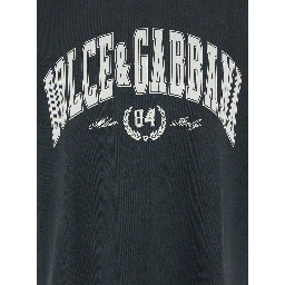 Dark Grey Crewneck T-Shirt with Logo Lettering Print on the Front in Cotton Man