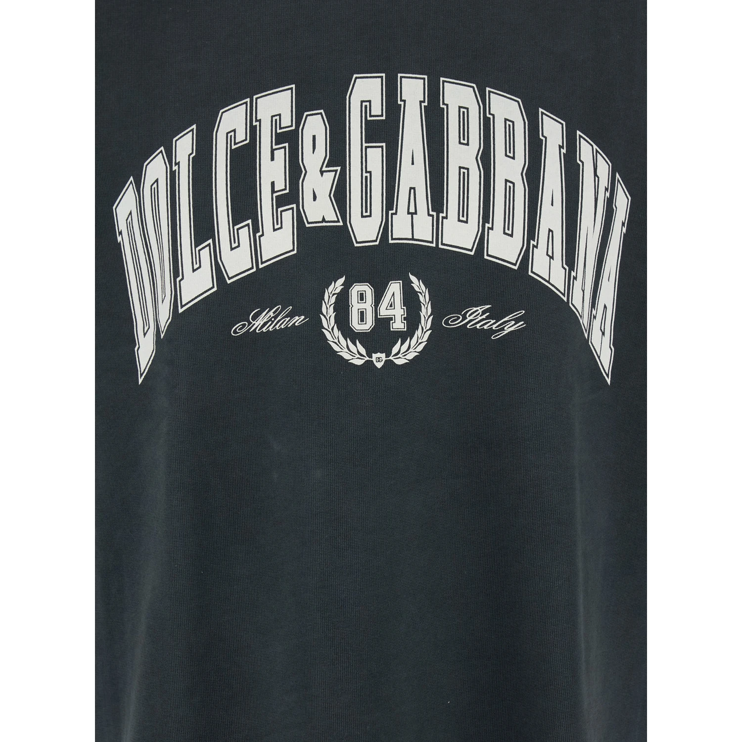 Dark Grey Crewneck T-Shirt with Logo Lettering Print on the Front in Cotton Man