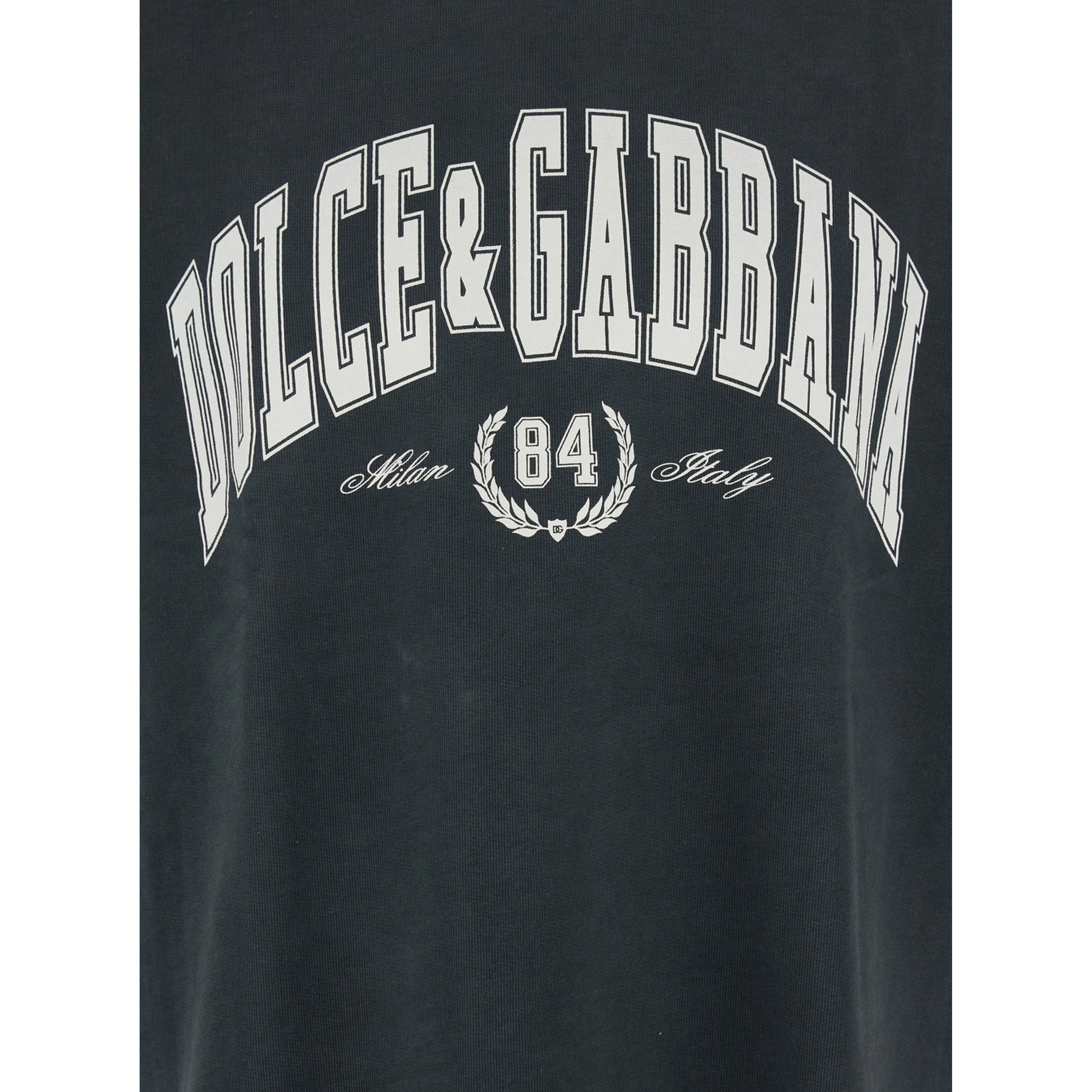 Dark Grey Crewneck T-Shirt with Logo Lettering Print on the Front in Cotton Man
