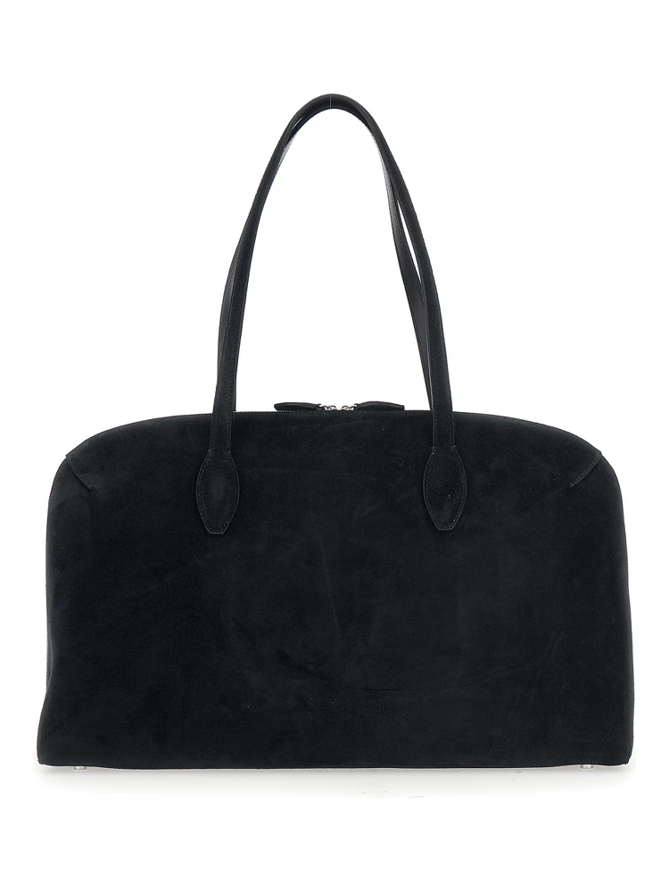 Black Shoulder Bag with Embossed Logo Lettering on the Front in Suede Woman alternative