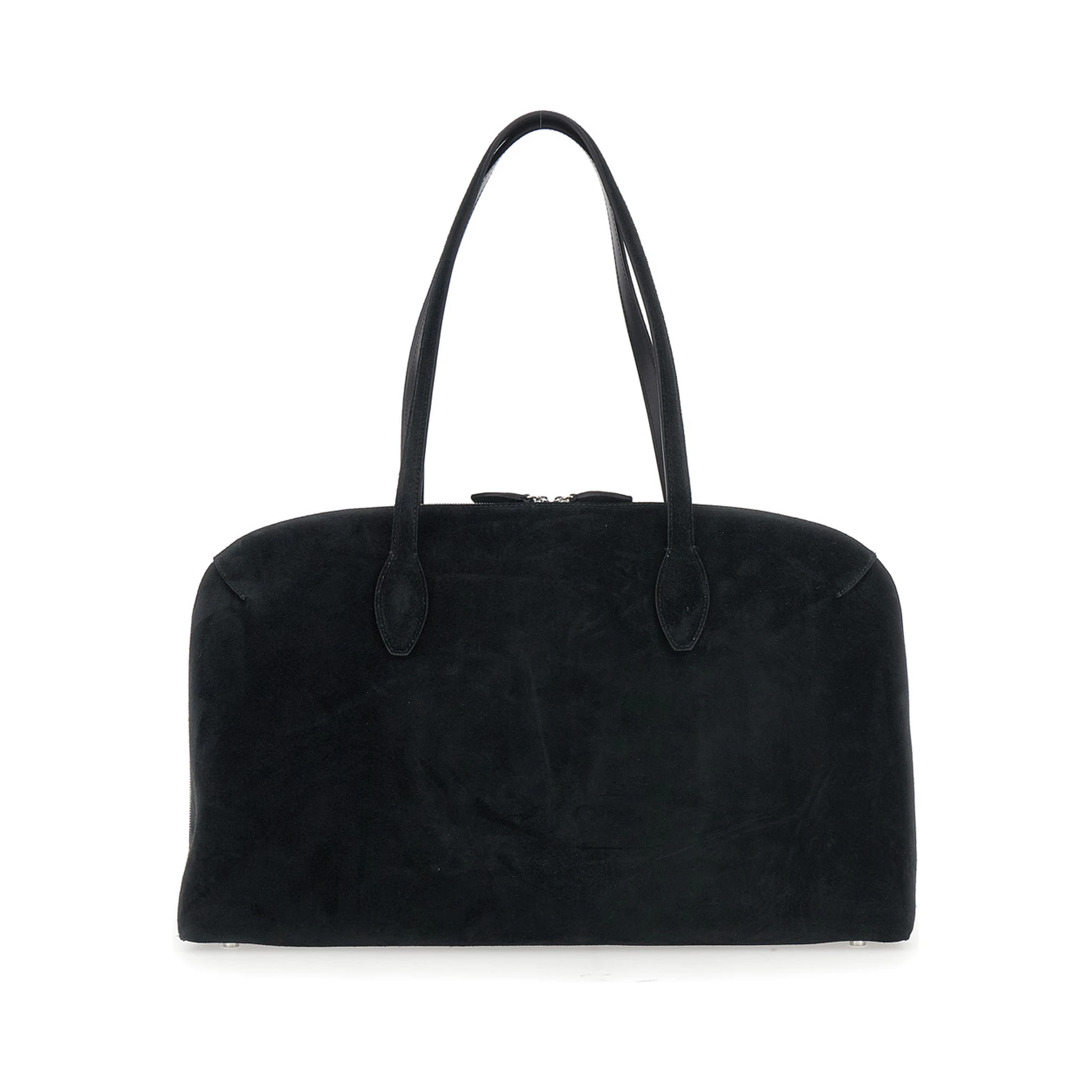 Black Shoulder Bag with Embossed Logo Lettering on the Front in Suede Woman