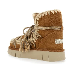 Beige Ankle Boots with Lace Closure and Tassel Detail in Leather Woman