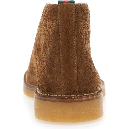 Brown Ankle Boots with Web Detail on the Heel and Low Heel in GG Suede Man