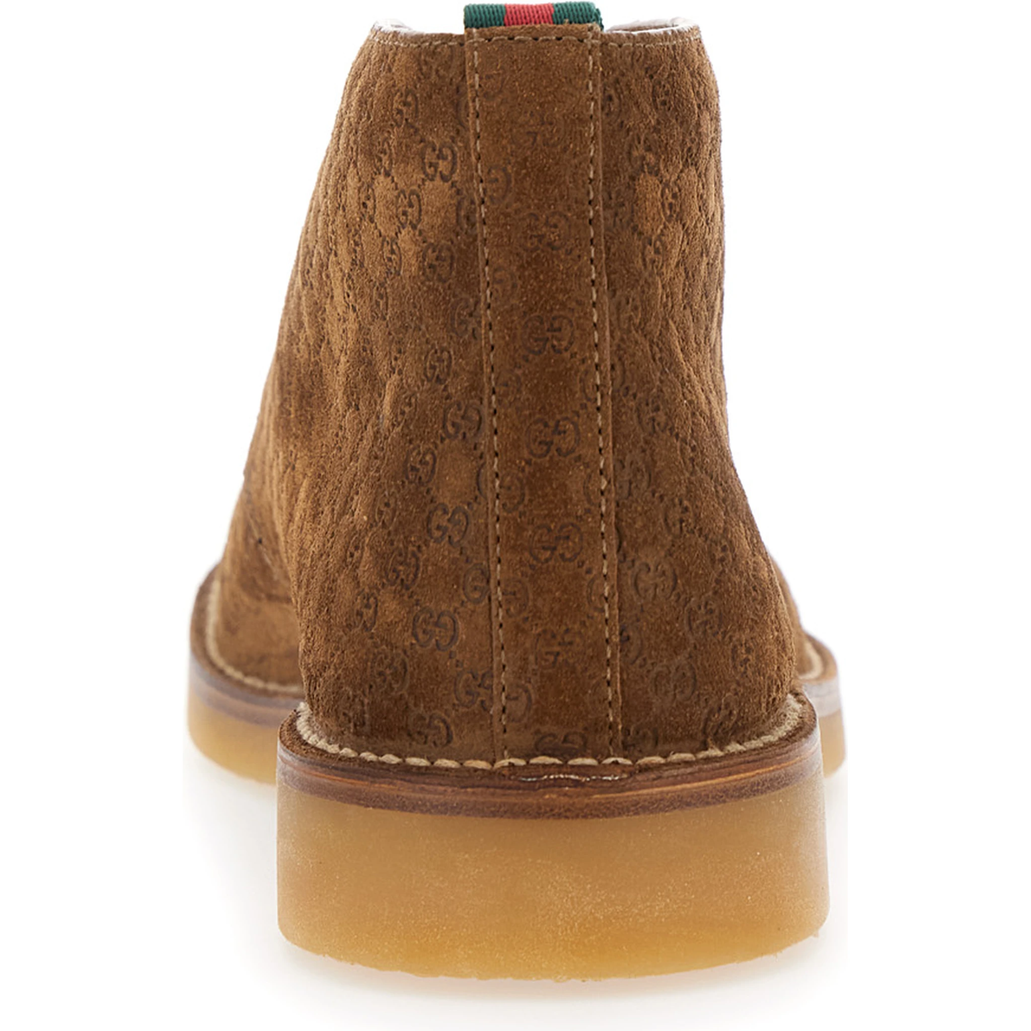 Brown Ankle Boots with Web Detail on the Heel and Low Heel in GG Suede Man
