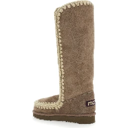 Eskimo Grey Boots with Braided Effect and Logo Patch on the Rear in Leather Woman
