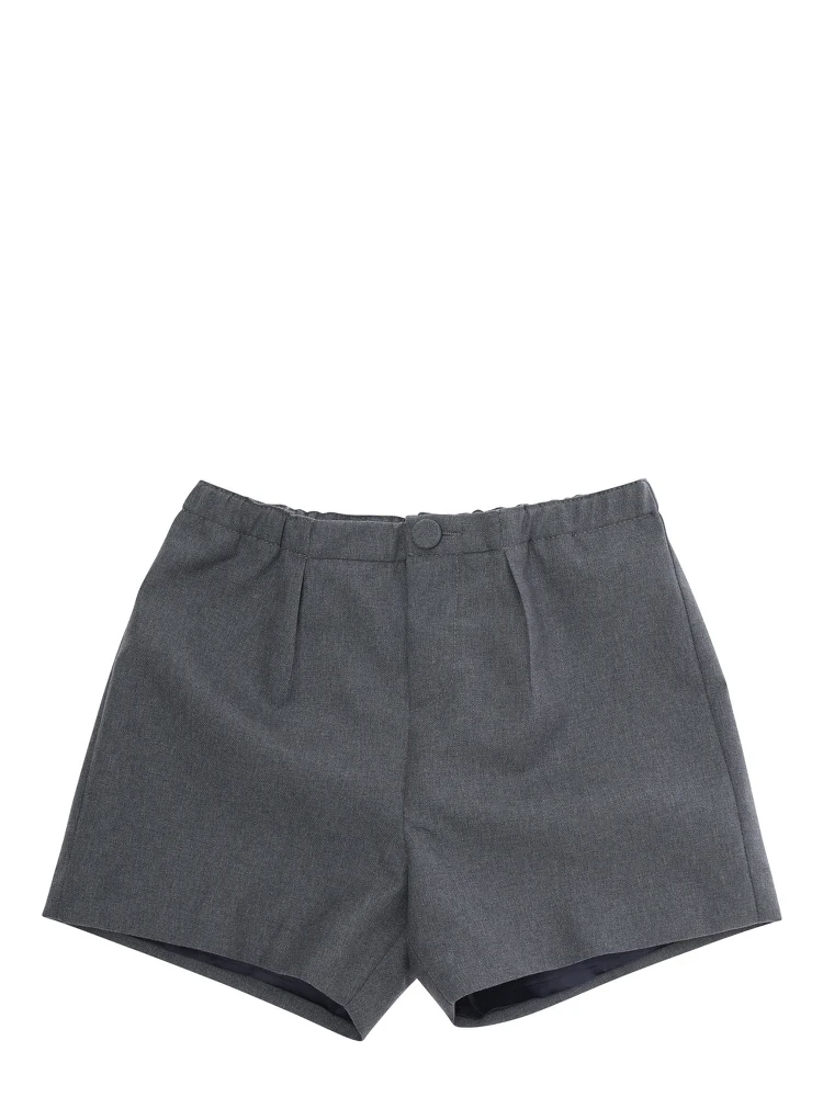 Grey Shorts with Elastic Waist and Logo Lettering in Fabric Baby