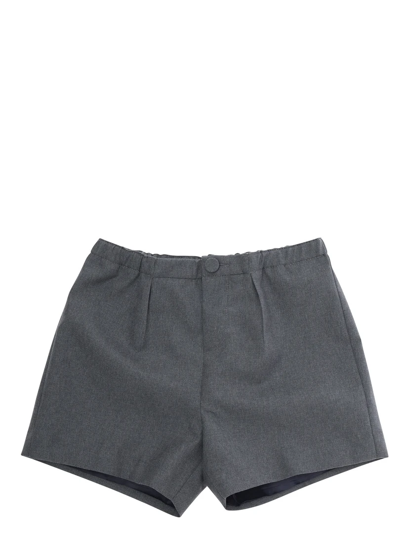 Grey Shorts with Elastic Waist and Logo Lettering in Fabric Baby