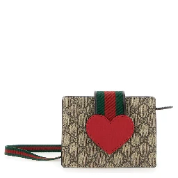 Beige Handbag with GG Canvas and Heart Detail in Cotton Blend Girl